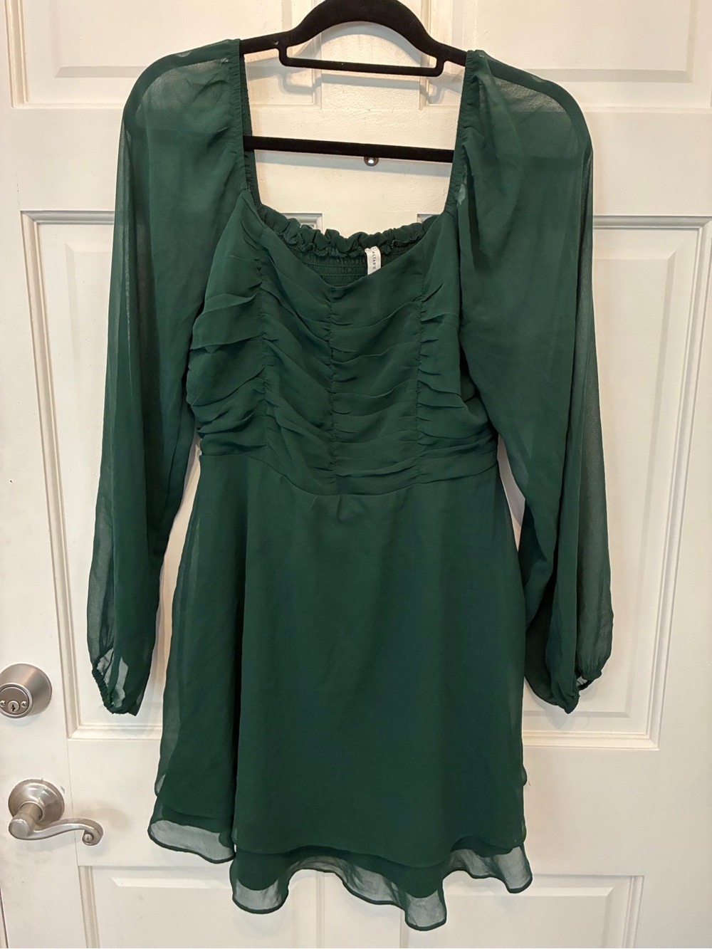 Altar'd State Deep Green Long-Sleeve Ruffle Mini Dress